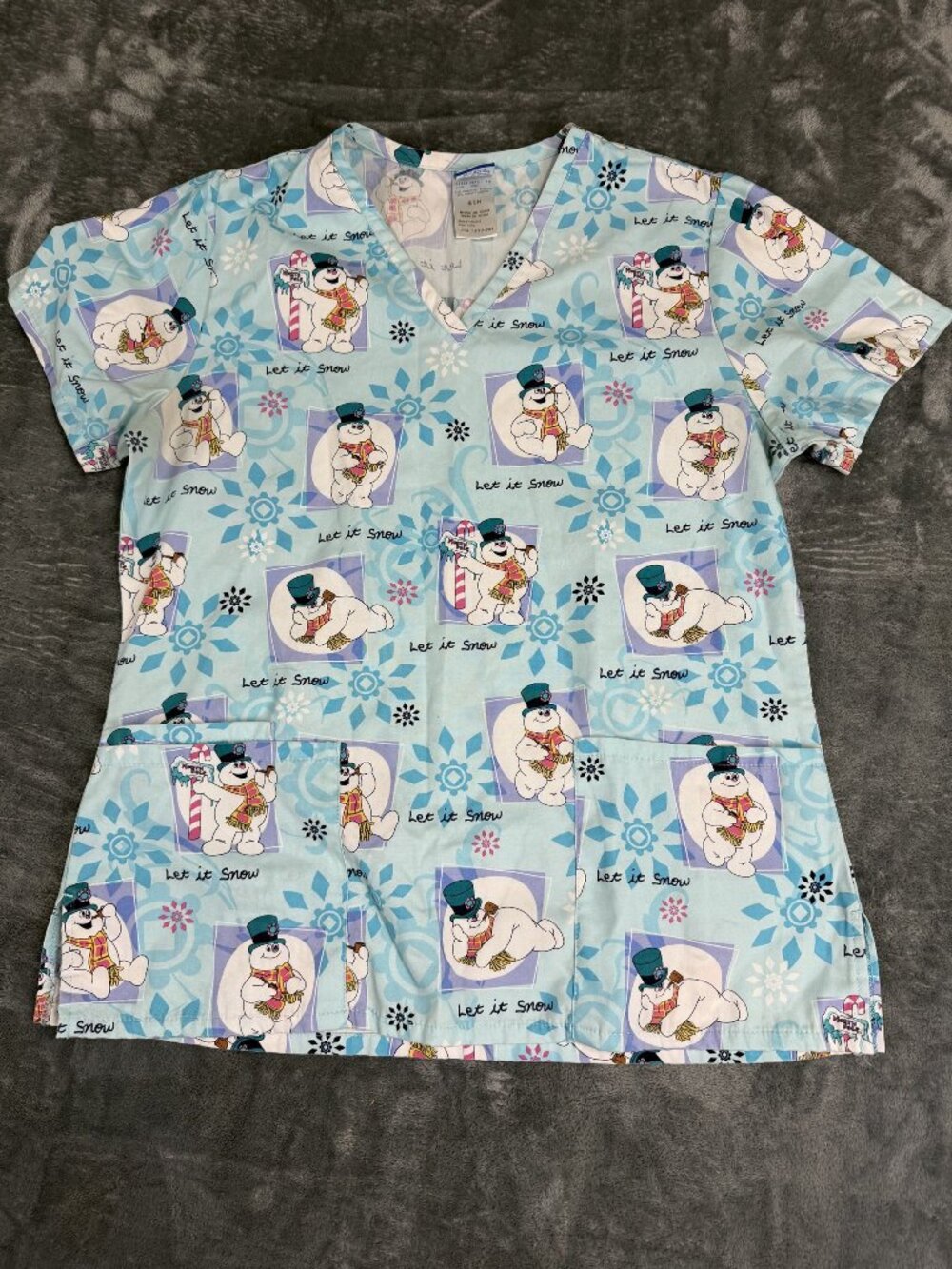 Frosty The Snowman Womens Let It Snow Scrub Top V-Neck Christmas Print S